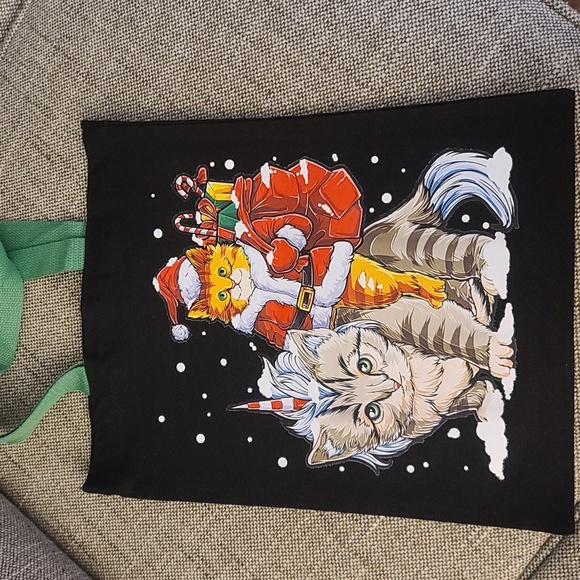 Christmas Santa CAT funny themed Canvas Tote NWT - Picture 1 of 2